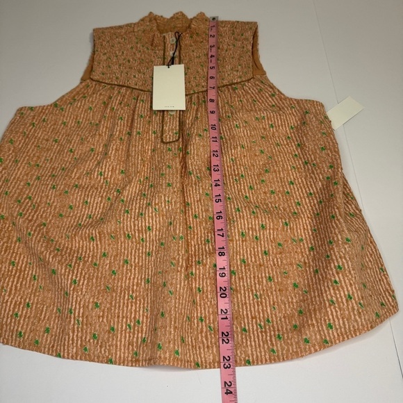 Joie Women’s Small Joesa Smocked Mock Turtleneck Orange Striped Sleeveless Top - Picture 10 of 10